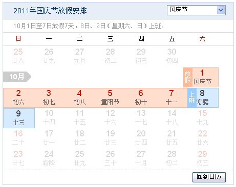 2011年国庆节放假安排